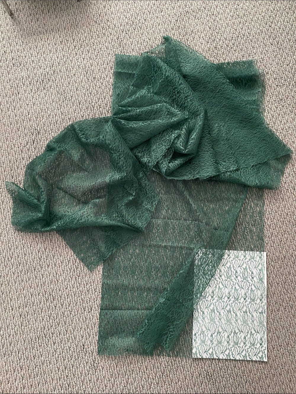 12 feet long Green Lace Fabric Panel - Elegant Sheer Home Art Fiber
